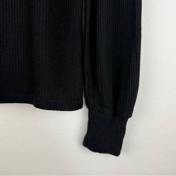 Reformation Black Ribbed Puff Shoulder Long Sleeve Womens Size XS/S - Picture 9 of 11